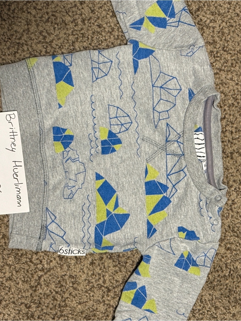 Grey Kids Sweatshirt with Blue & Lime Boat Print